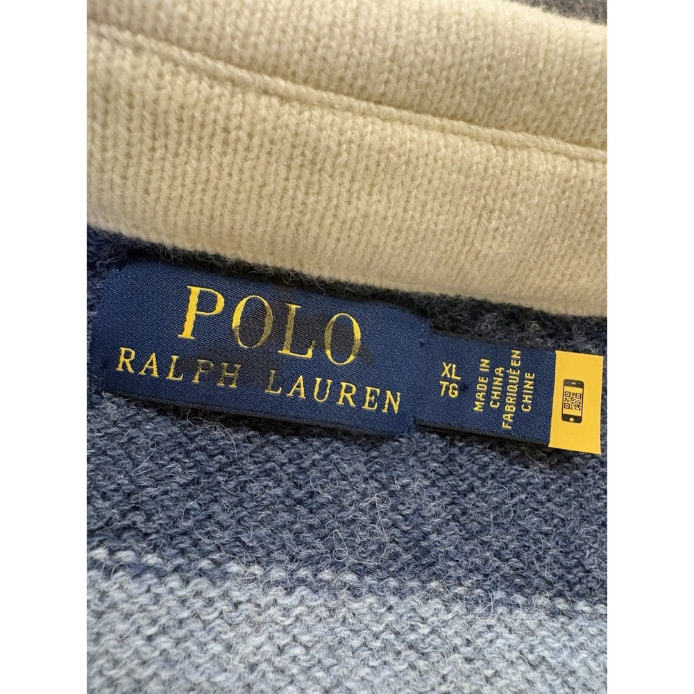 POLO RALPH LAUREN Men's Blue Striped 100% Wool Rugby Sweater Shirt RTL $298 XL - Picture 3 of 7